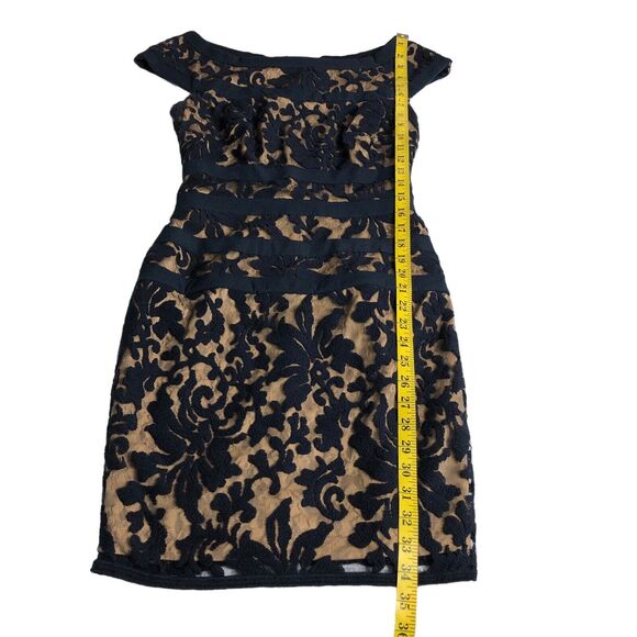 Tadashi Shoji Dress Womens 4 Navy Tan Floral Lace Overlay Banded Sheath 3K915M - Picture 13 of 16